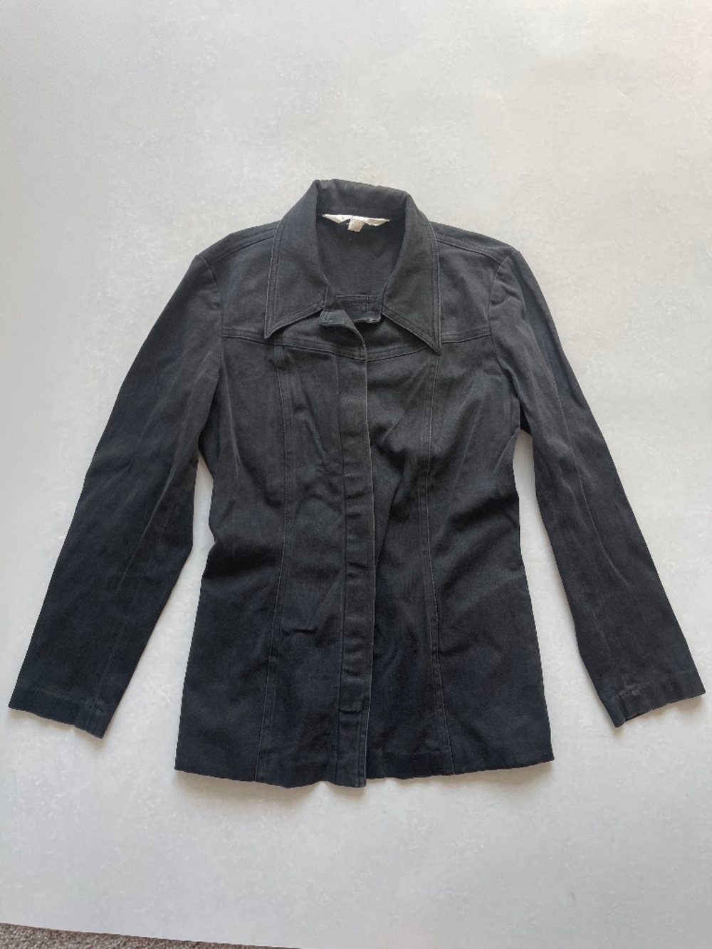 Compagnie Internationale Express Black Denim Fitted Jacket Size 3/4 Y2K
